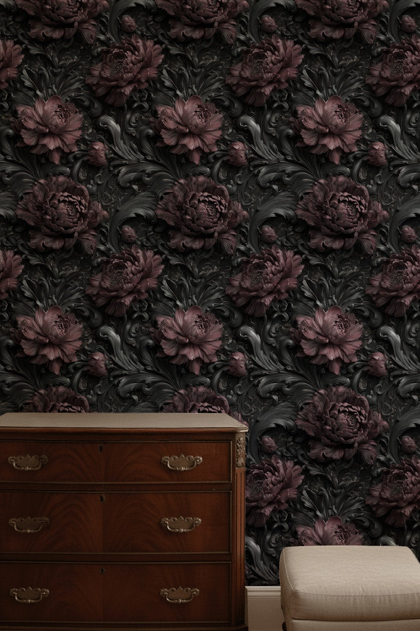 Floral Wallpaper Dark Luxurious Decorative Mural