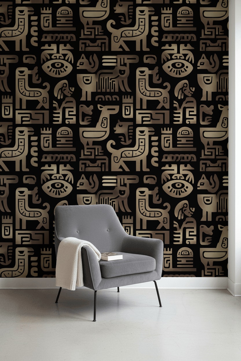 Stylized Animal Wallpaper Geometric Tribal Decorative Mural