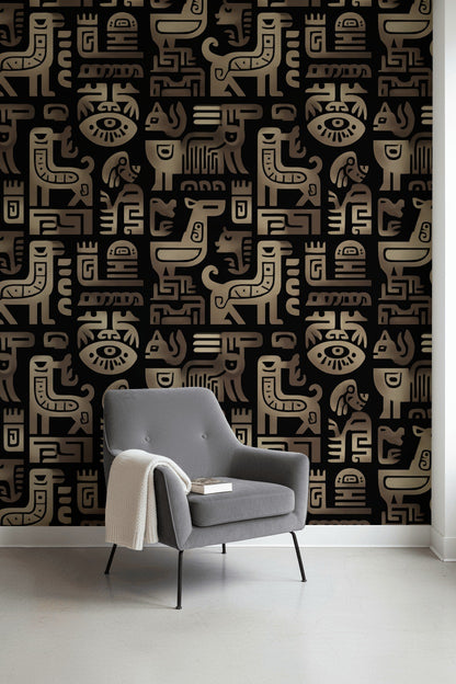 Stylized Animal Wallpaper Geometric Tribal Decorative Mural
