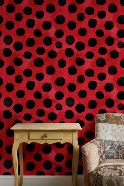 Polka Dots Wallpaper Red Graphic Decorative Mural