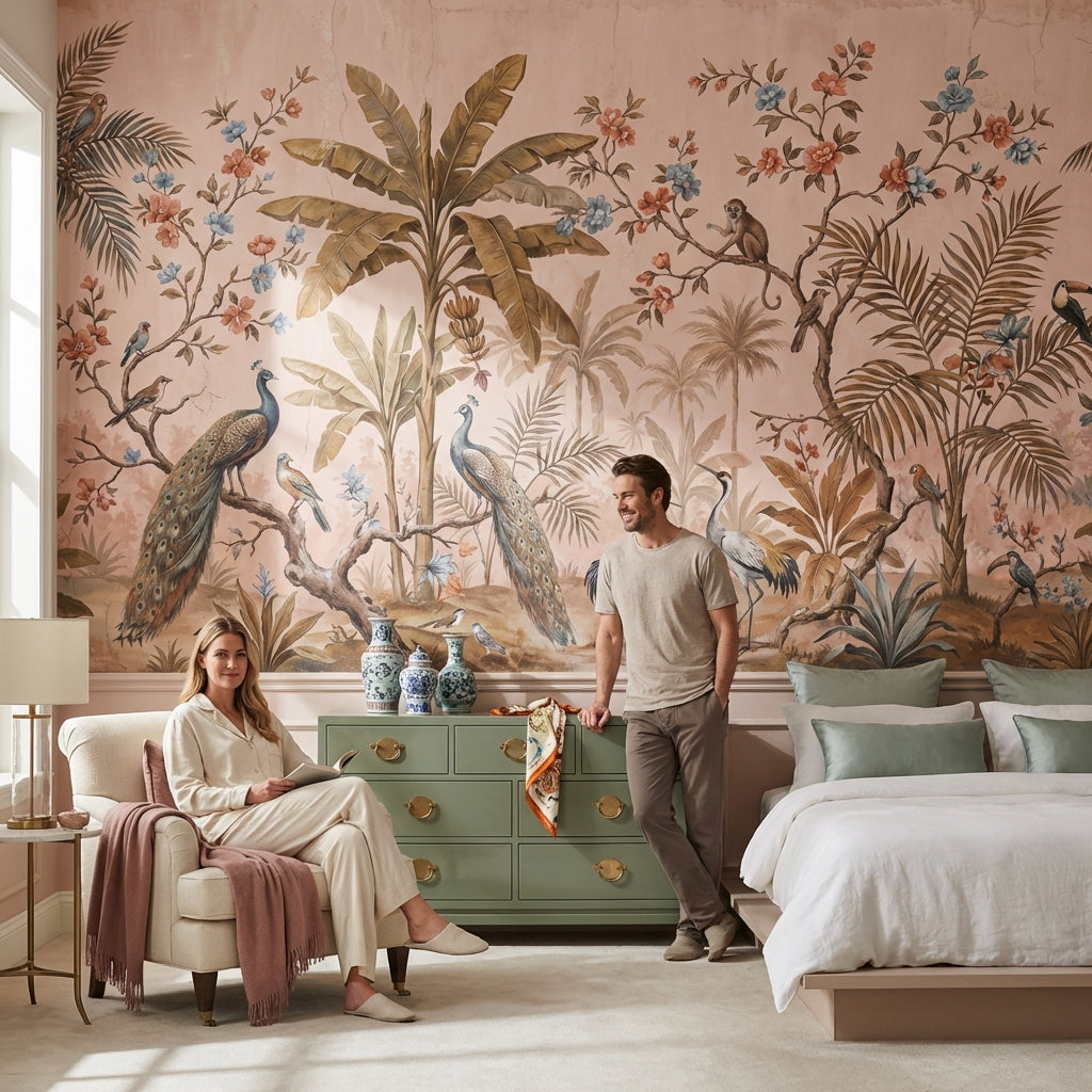 Tropical Birds Wallpaper Vintage Floral Wall Mural