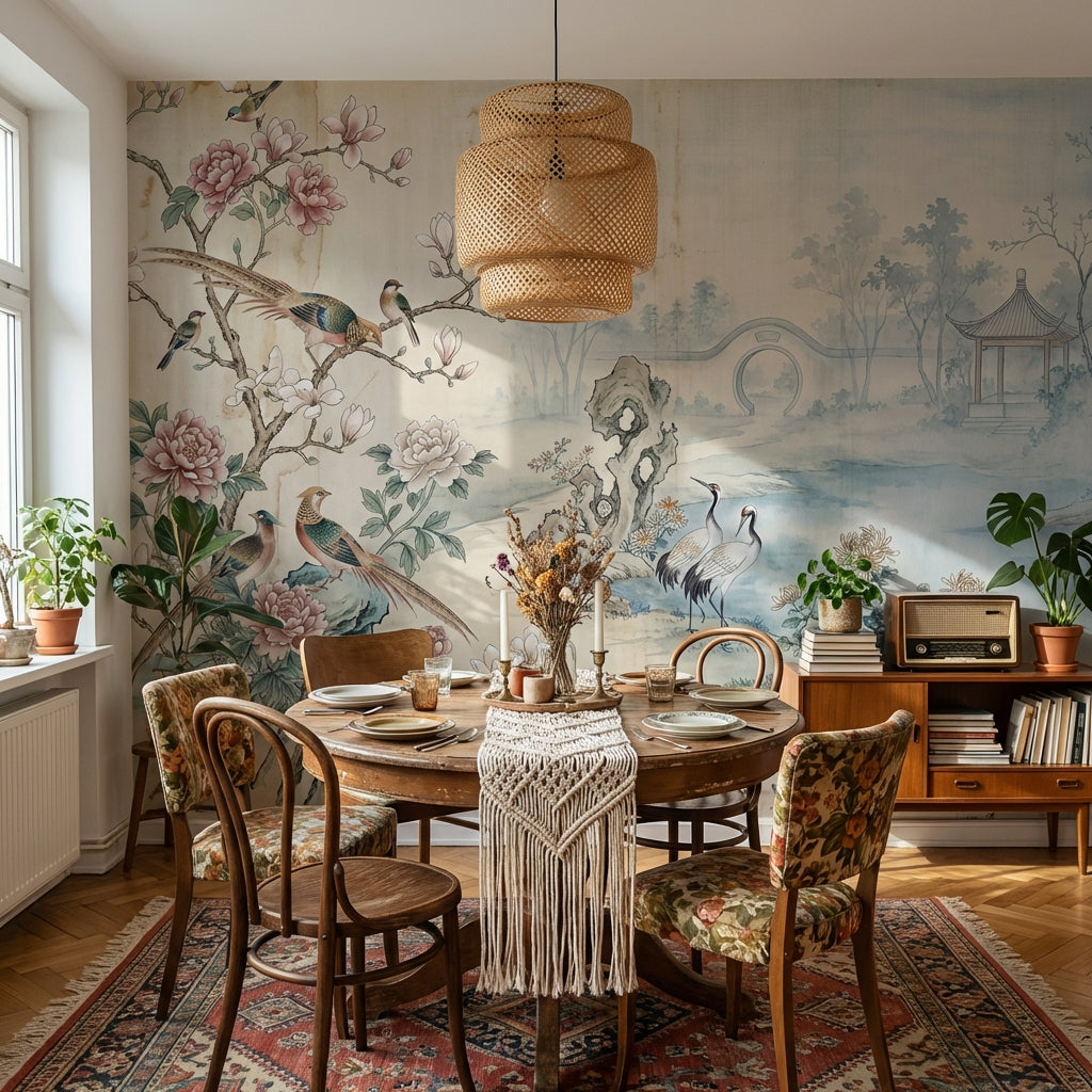 Chinoiserie Floral Wallpaper Birds Asian Wall Mural