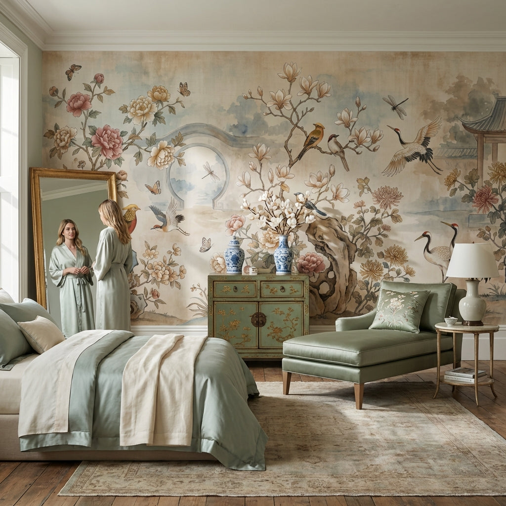 Floral Wallpaper Birds Garden Wall Mural