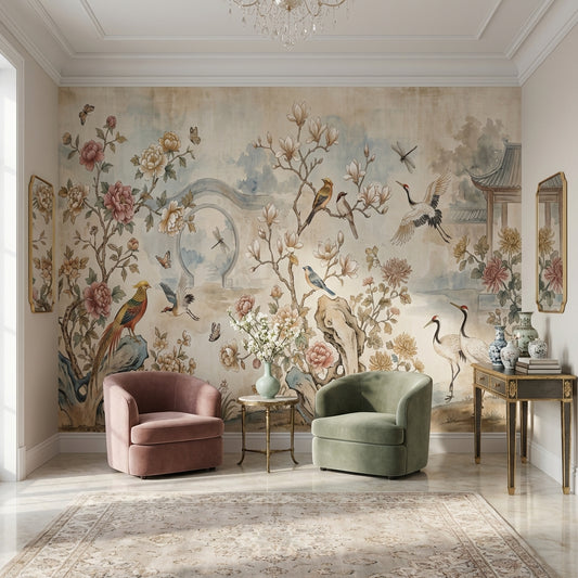 Floral Wallpaper Birds Garden Wall Mural