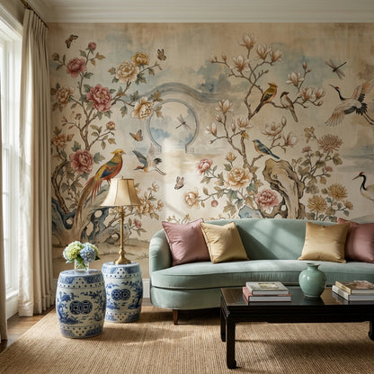 Floral Wallpaper Birds Garden Wall Mural