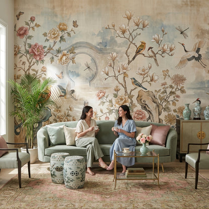 Floral Wallpaper Birds Garden Wall Mural