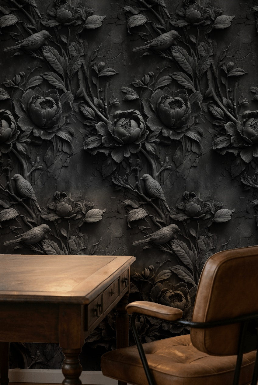 Floral Wallpaper Birds Textured Decorative Mural
