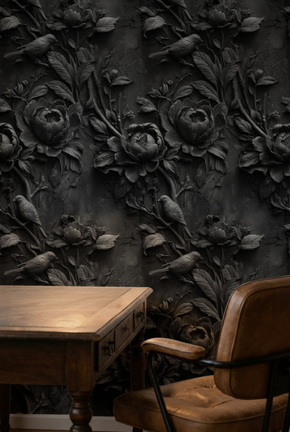 Floral Wallpaper Birds Textured Decorative Mural