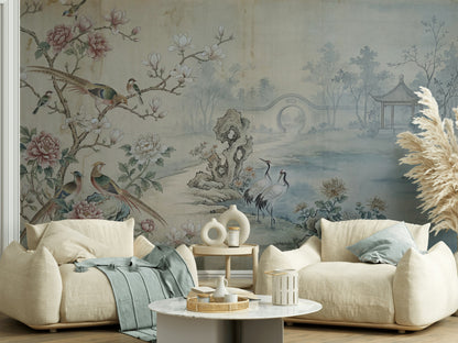 Chinoiserie Floral Wallpaper Birds Asian Wall Mural