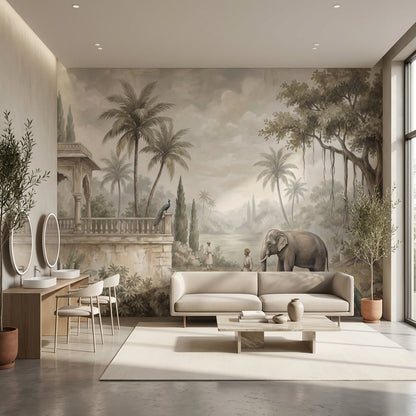 Vintage Wallpaper Tropical Elephant Wall Mural
