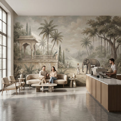 Vintage Wallpaper Tropical Elephant Wall Mural