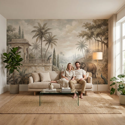 Vintage Wallpaper Tropical Elephant Wall Mural