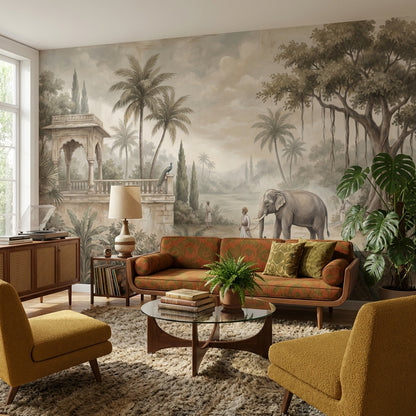 Vintage Wallpaper Tropical Elephant Wall Mural