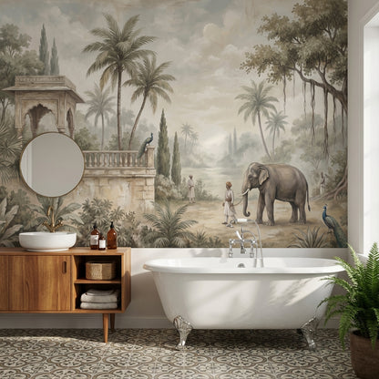 Vintage Wallpaper Tropical Elephant Wall Mural