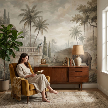 Vintage Wallpaper Tropical Elephant Wall Mural