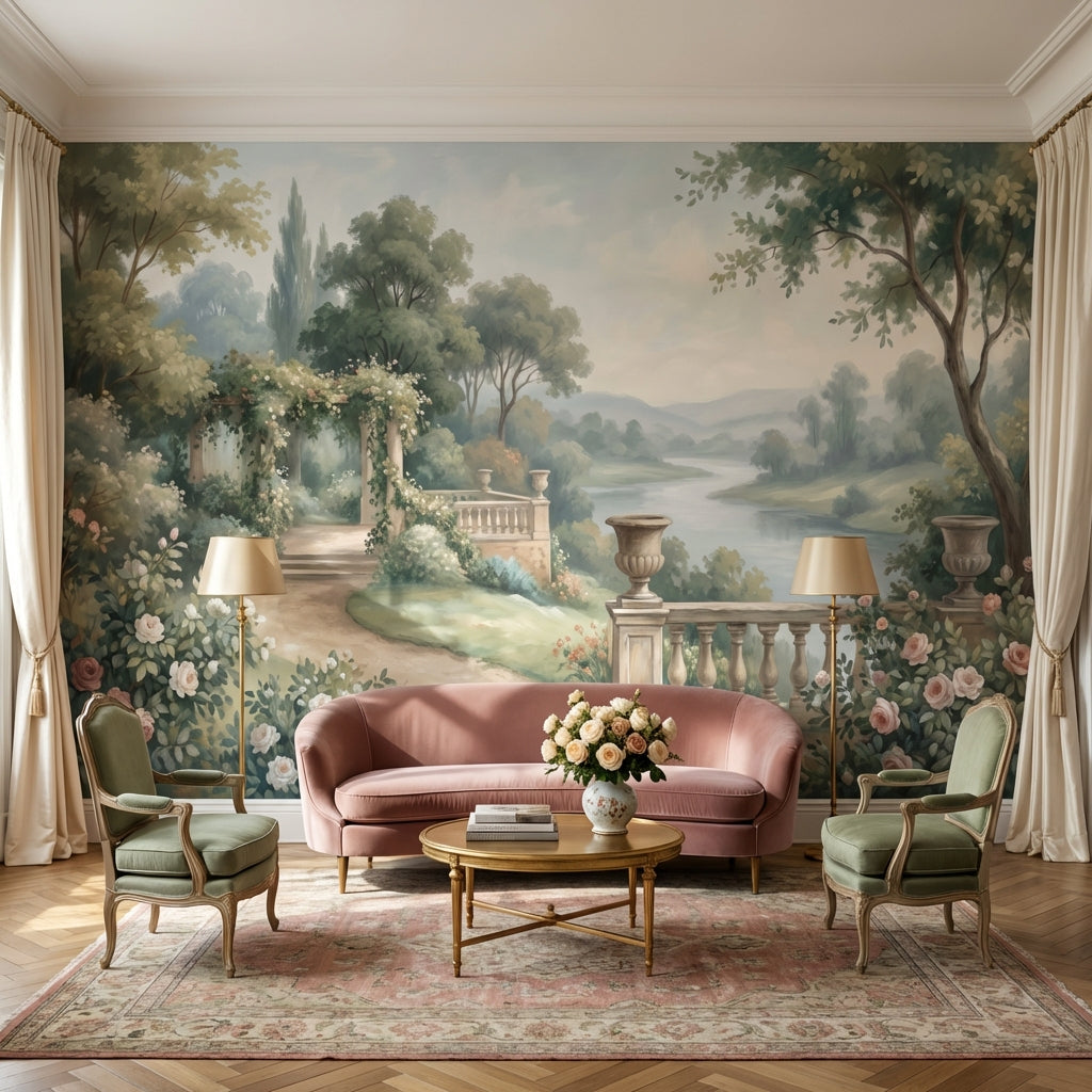 Cloudy Sky Wallpaper Trees Balcony Wall Mural