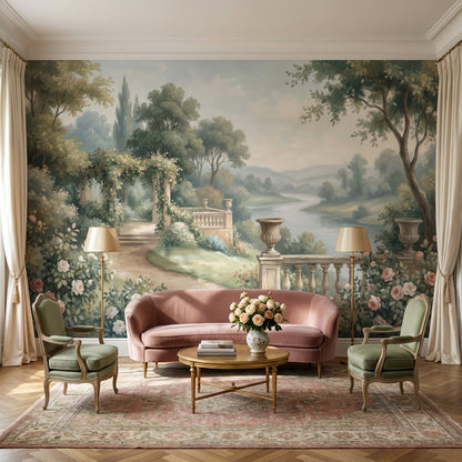 Cloudy Sky Wallpaper Trees Balcony Wall Mural