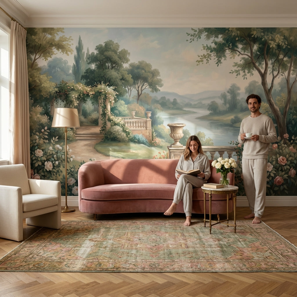 Cloudy Sky Wallpaper Trees Balcony Wall Mural