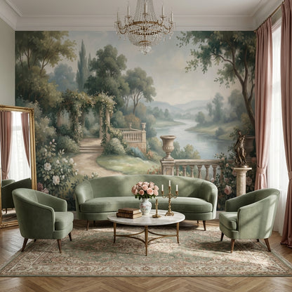 Cloudy Sky Wallpaper Trees Balcony Wall Mural