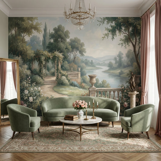 Cloudy Sky Wallpaper Trees Balcony Wall Mural