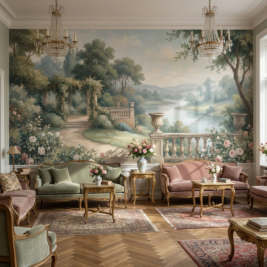 Cloudy Sky Wallpaper Trees Balcony Wall Mural