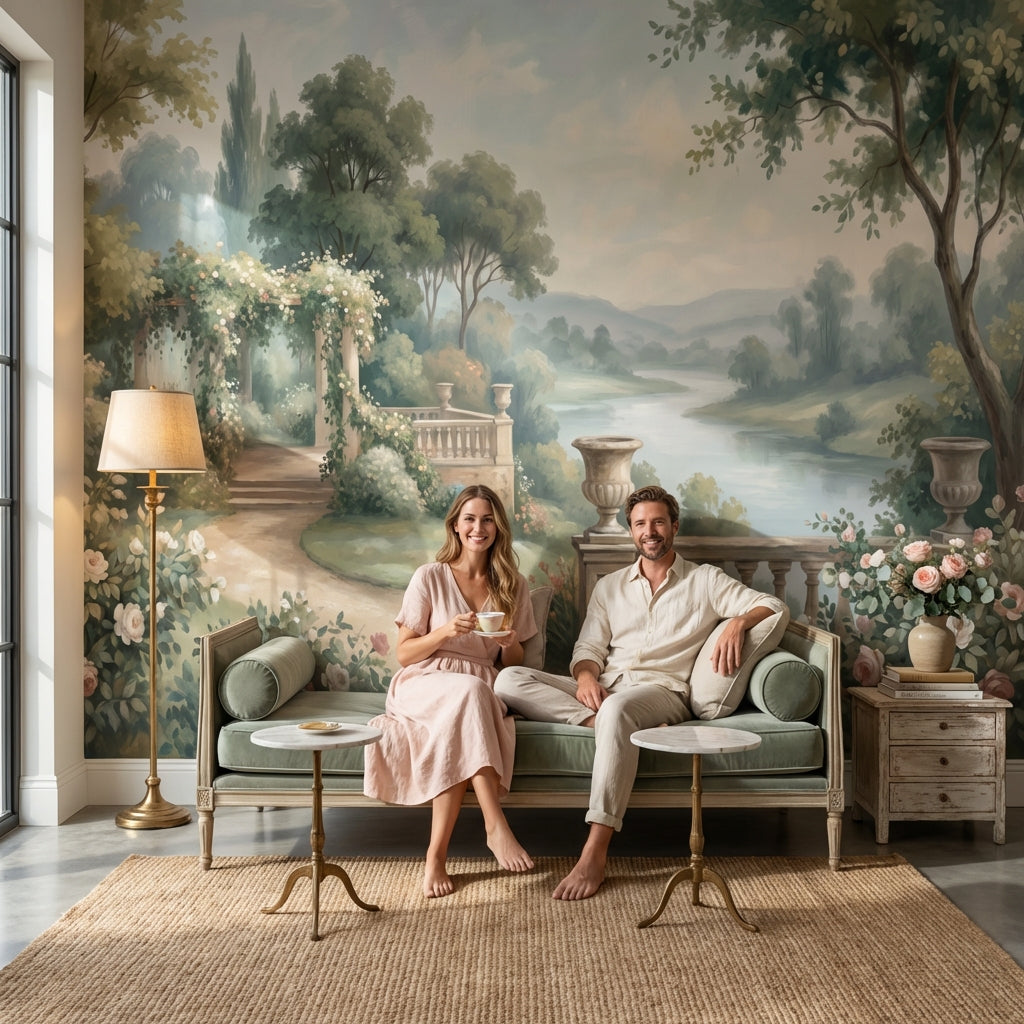 Cloudy Sky Wallpaper Trees Balcony Wall Mural