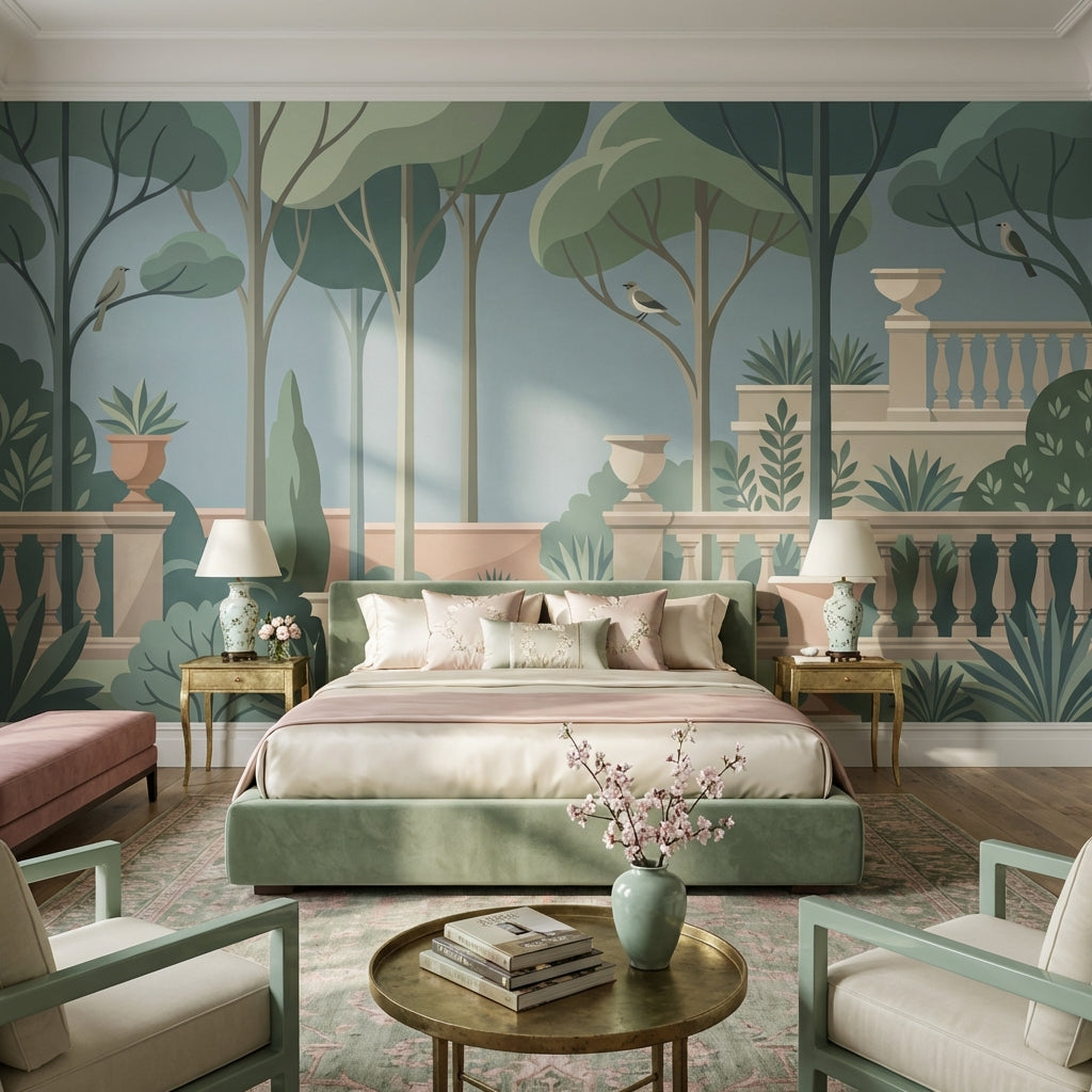 Trees Wallpaper Birds Modern Wall Mural