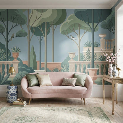 Trees Wallpaper Birds Modern Wall Mural