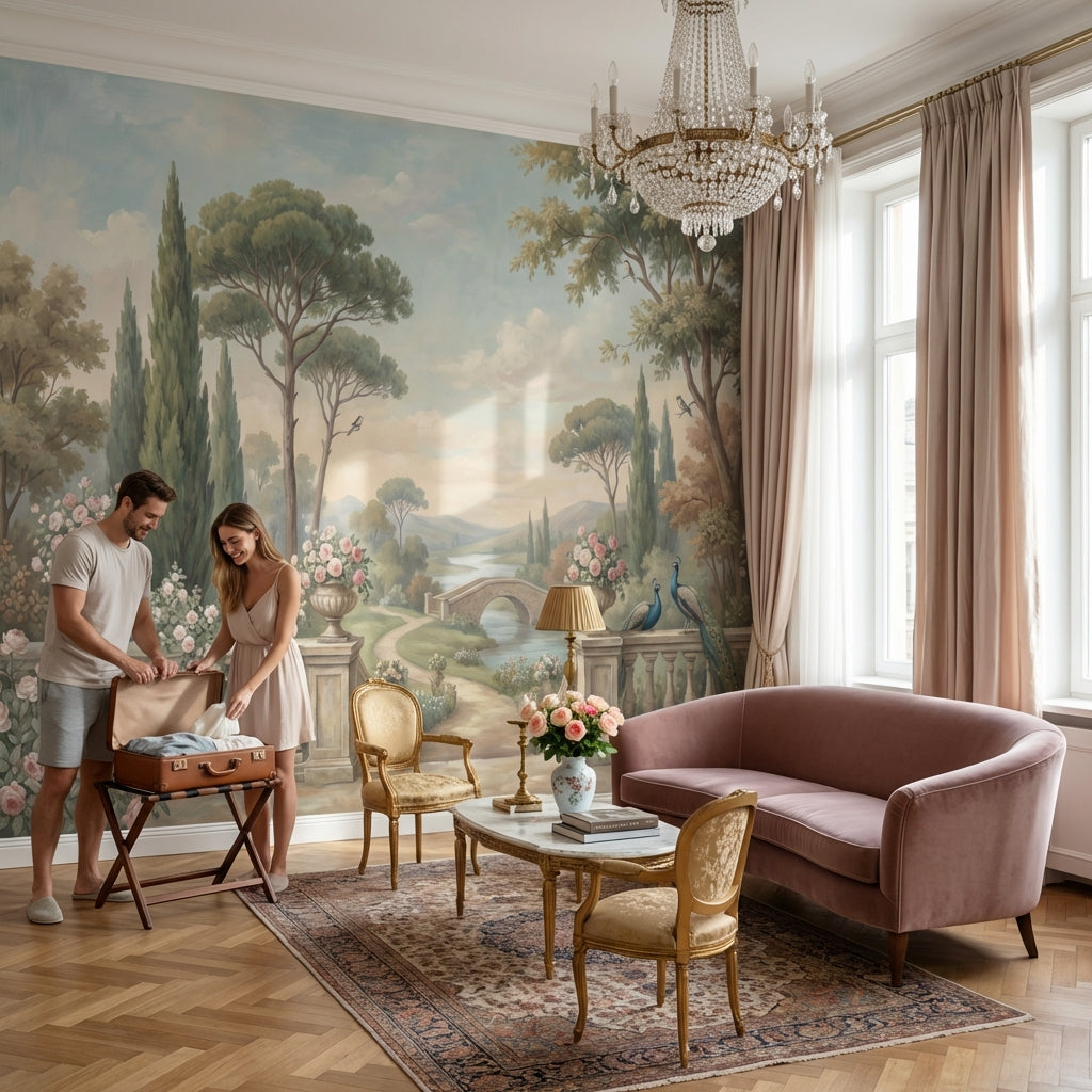 Peacocks Wallpaper Garden Bridge Removable Wall Decor