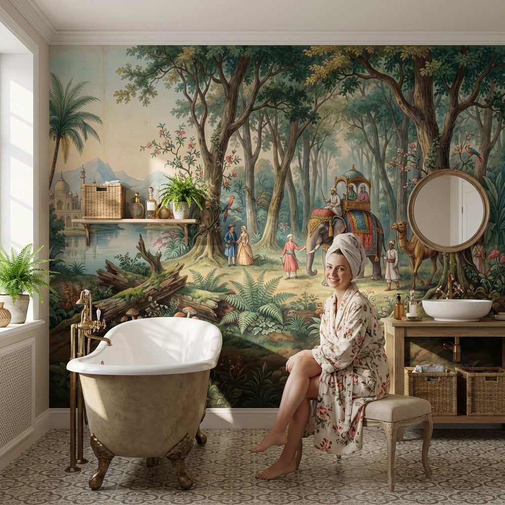 Exotic Landscape Wallpaper Elephant Mughal Wall Mural