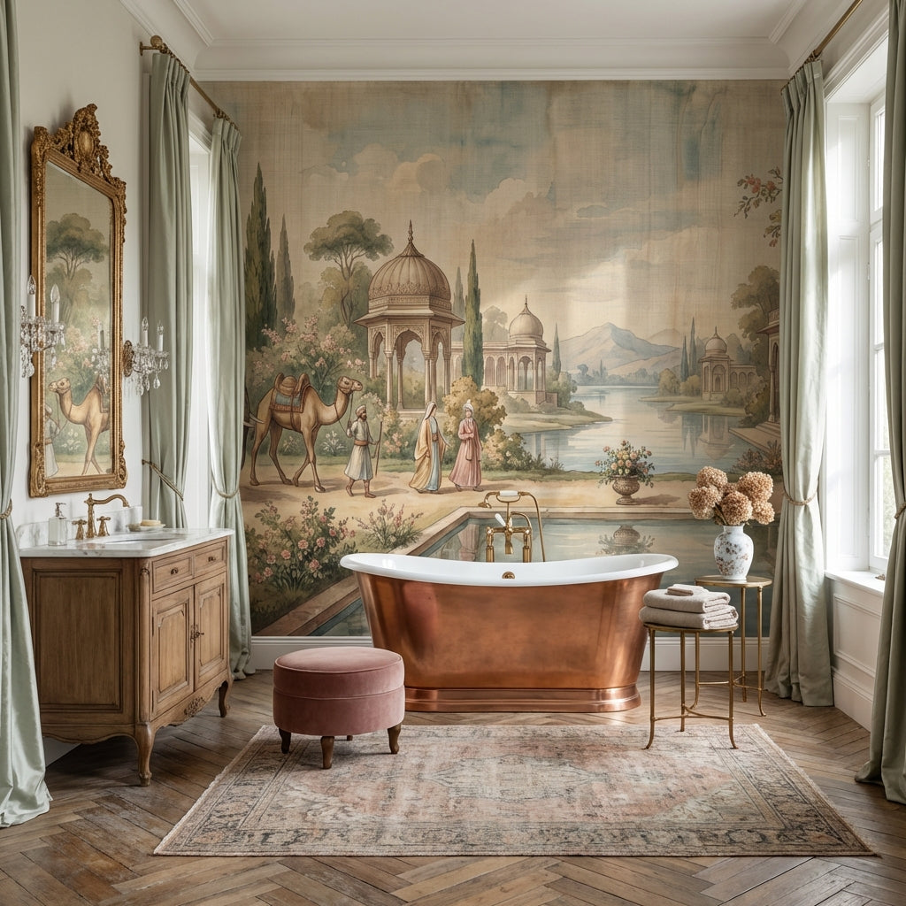 Cultural Landscape Wallpaper Vintage Serene Wall Mural