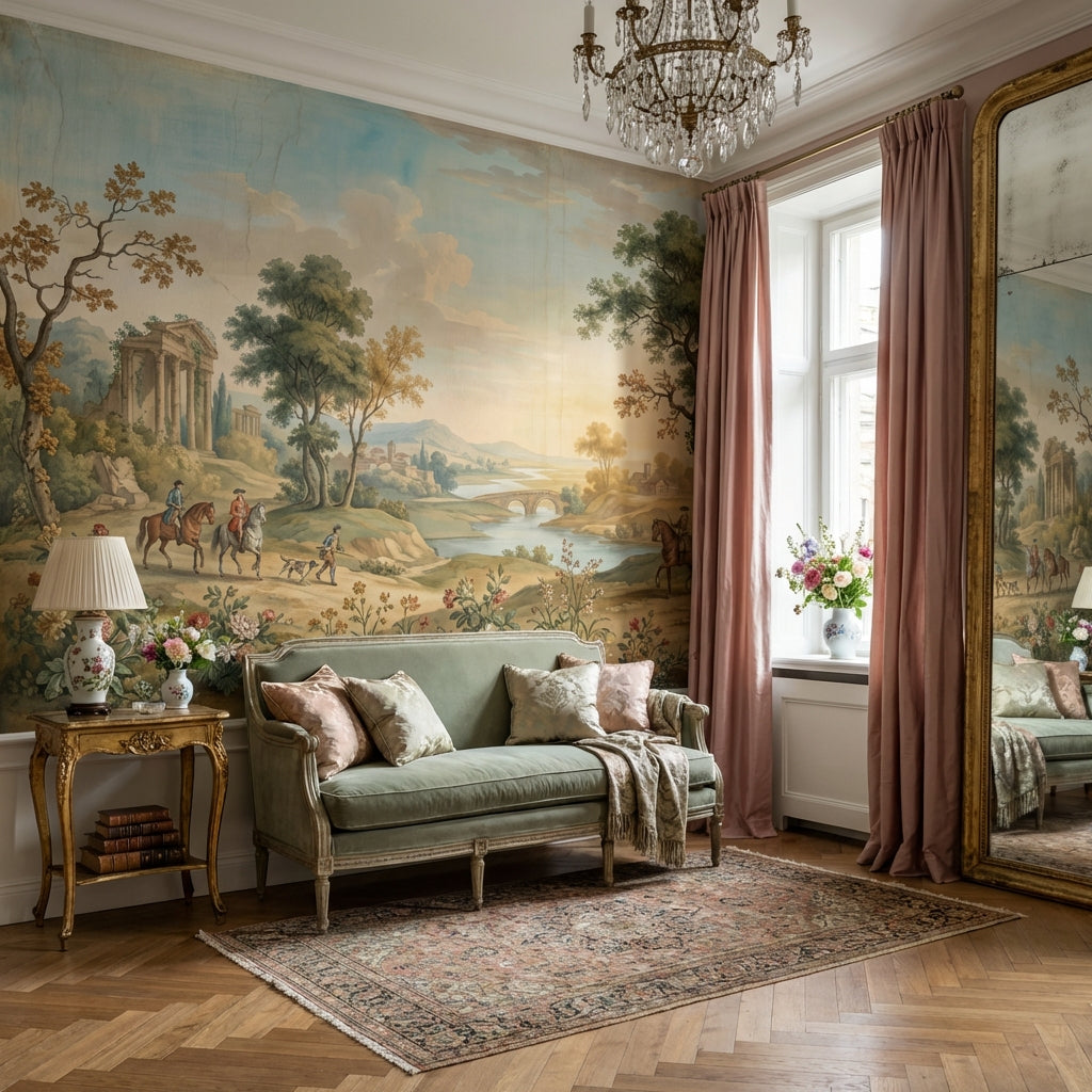Pastoral Landscape Wallpaper Classical Serene Wall Mural
