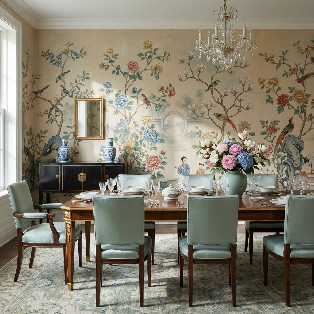 Toile Wallpaper Floral Birds Removable Wall Decor