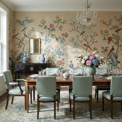 Toile Wallpaper Floral Birds Removable Wall Decor