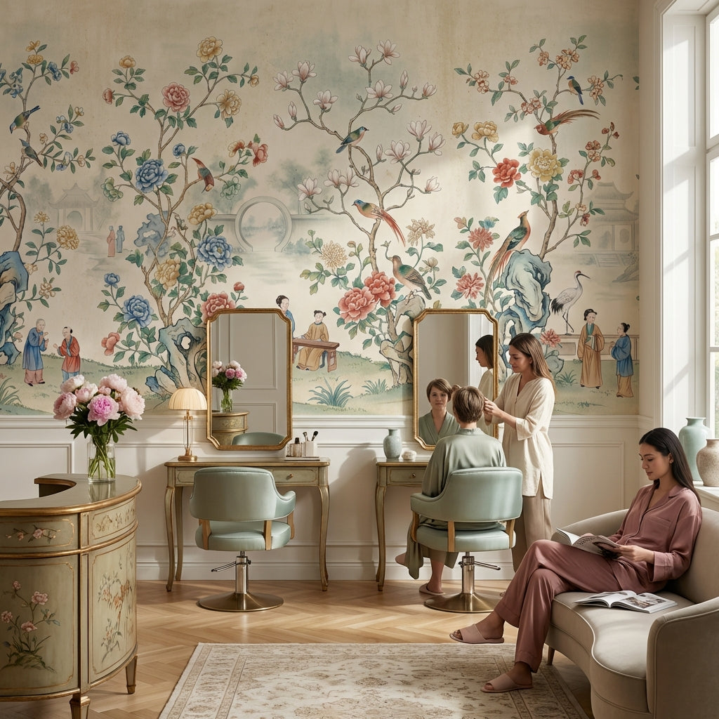 Toile Wallpaper Floral Birds Removable Wall Decor