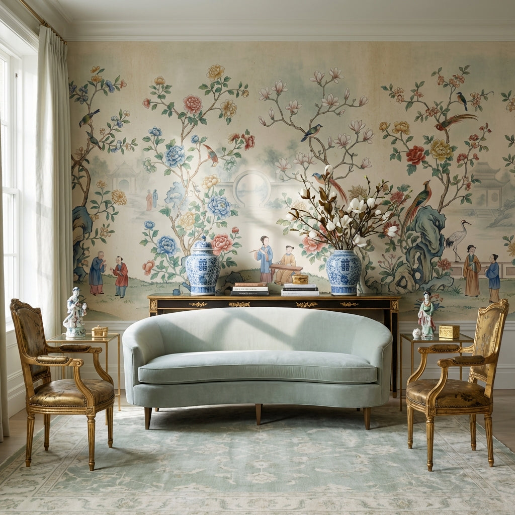Toile Wallpaper Floral Birds Removable Wall Decor