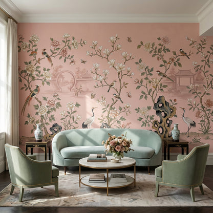 Oriental Wallpaper Birds Floral Wall Mural