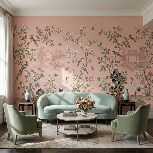 Oriental Wallpaper Birds Floral Wall Mural