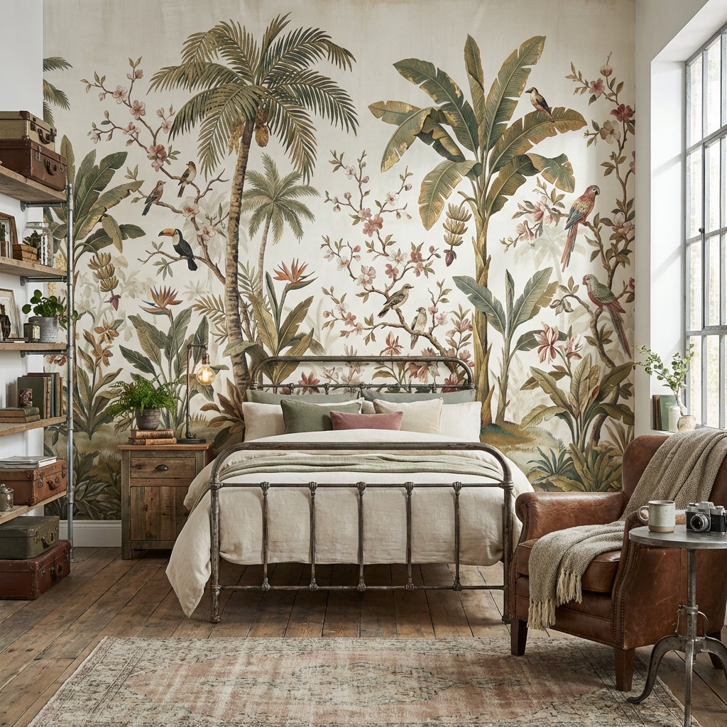 Tropical Birds Wallpaper Vintage Palm Wall Mural