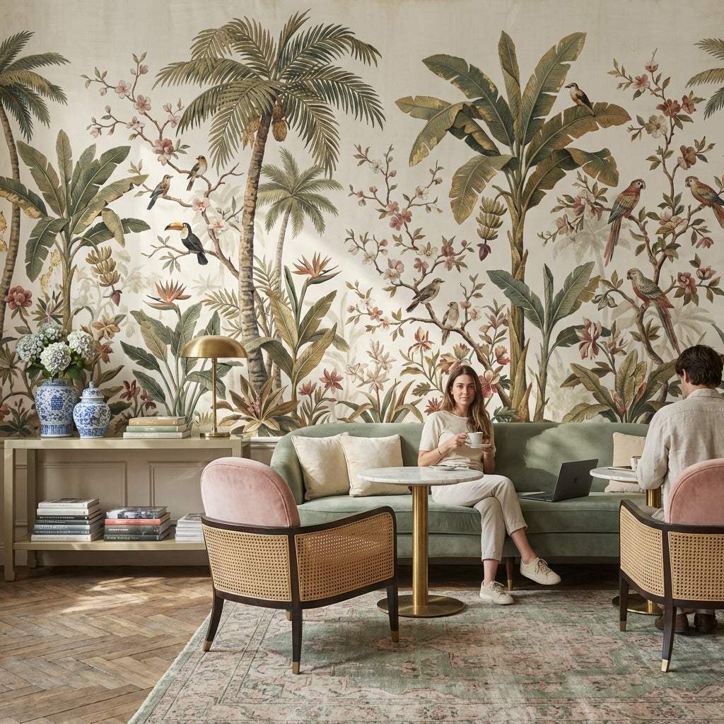 Tropical Birds Wallpaper Vintage Palm Wall Mural