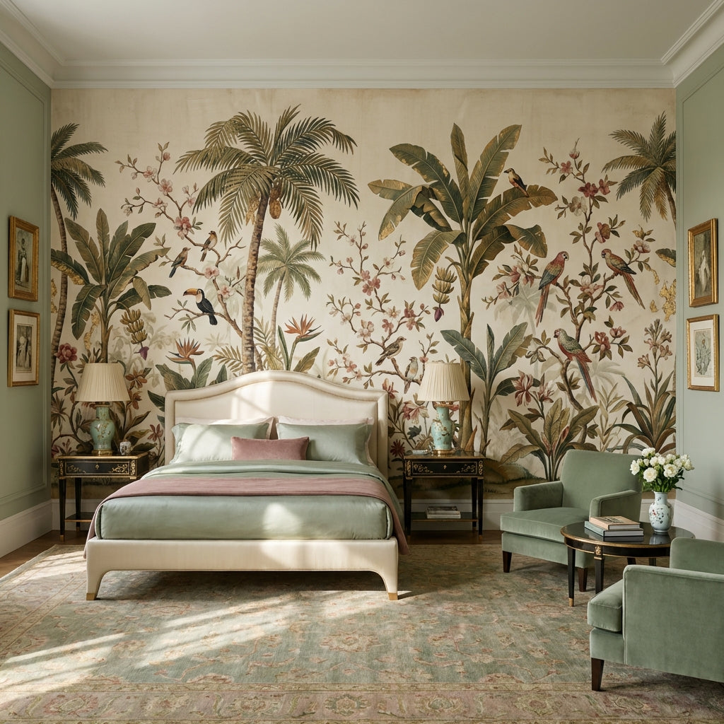 Tropical Birds Wallpaper Vintage Palm Wall Mural