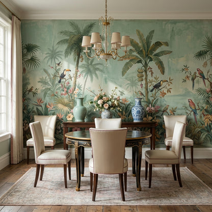 Tropical Birds Wallpaper Muted Green Removable Wall Decor