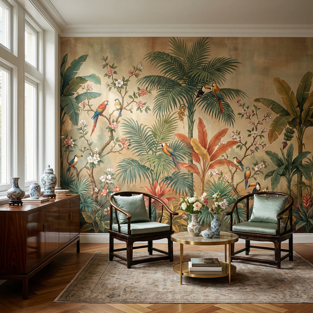Tropical Birds Exotic Vintage Wall Mural