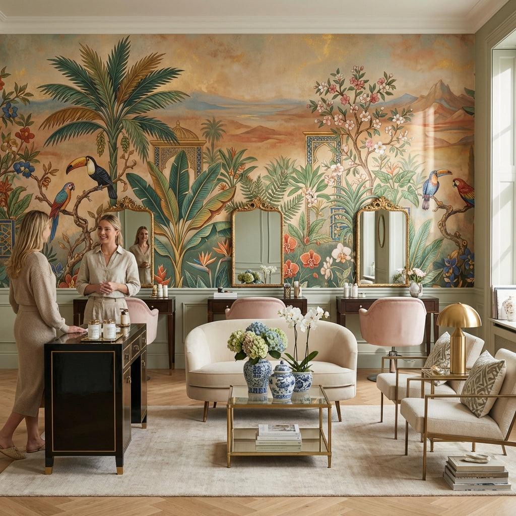 Tropical Birds Wallpaper Palm Trees Mountain Wall Mural