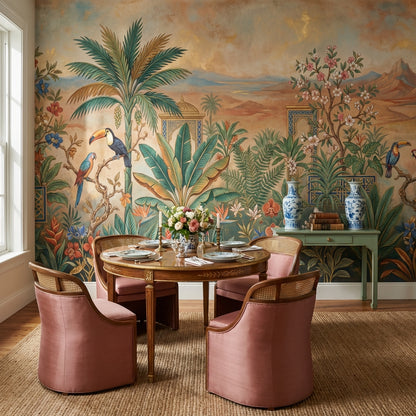 Tropical Birds Wallpaper Palm Trees Mountain Wall Mural