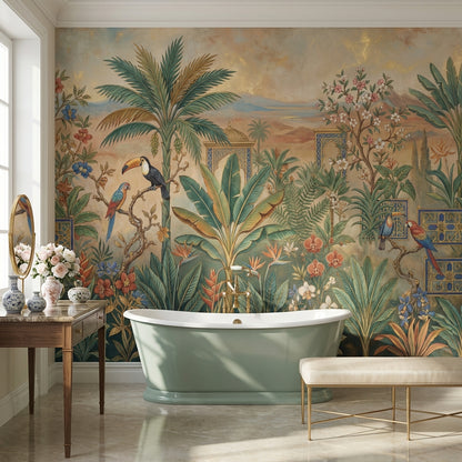 Tropical Birds Wallpaper Palm Trees Mountain Wall Mural