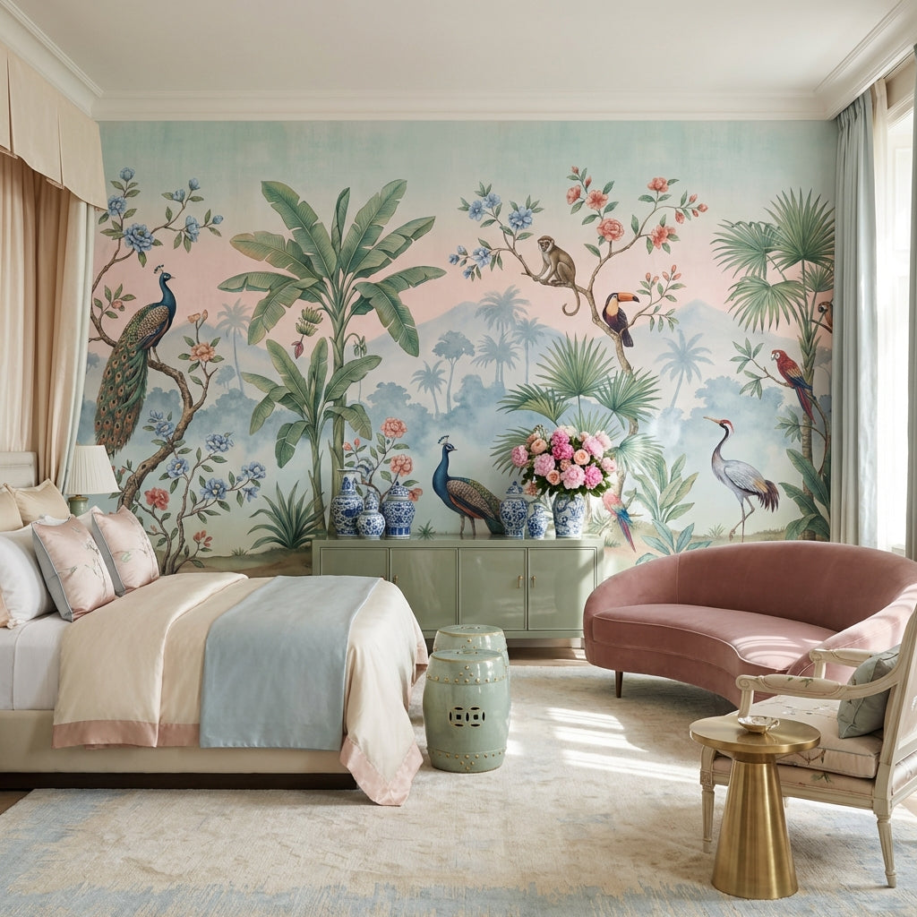 Tropical Birds Wallpaper Chinoiserie Jungle Wall Mural