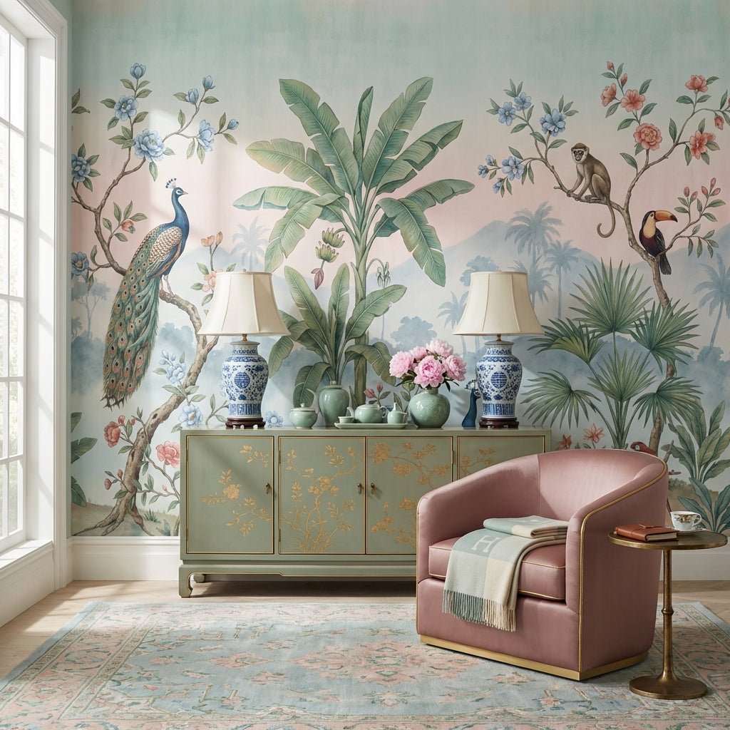 Tropical Birds Wallpaper Chinoiserie Jungle Wall Mural