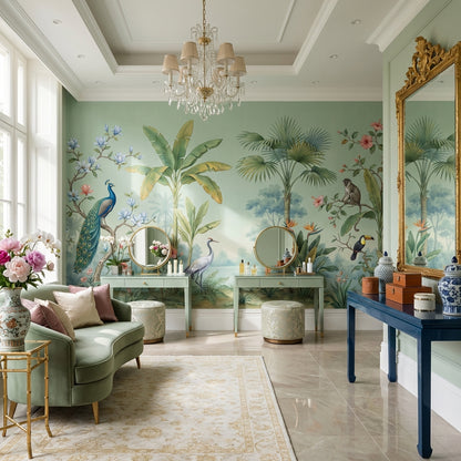 Tropical Wallpaper Animals Green Wall Mural