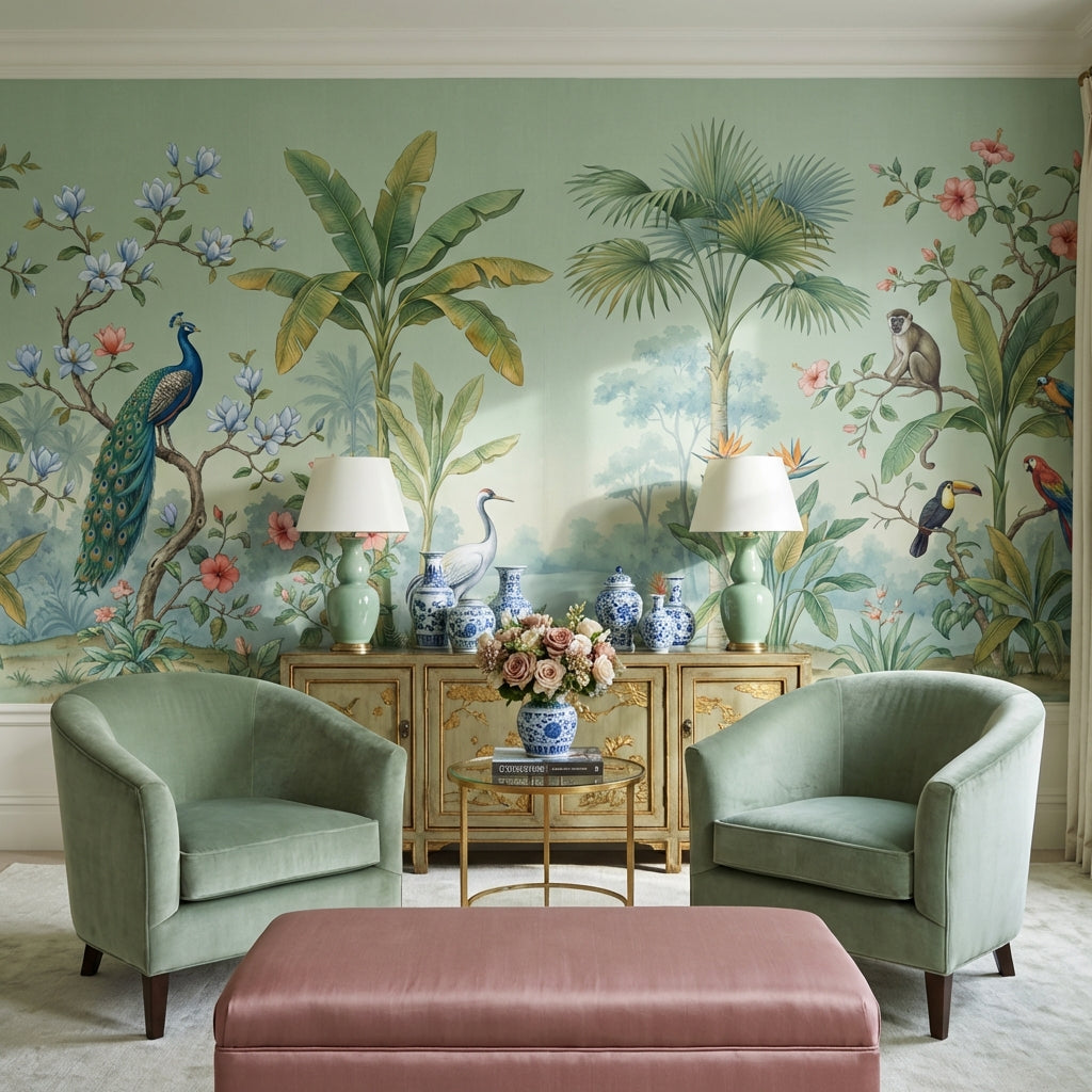 Tropical Wallpaper Animals Green Wall Mural